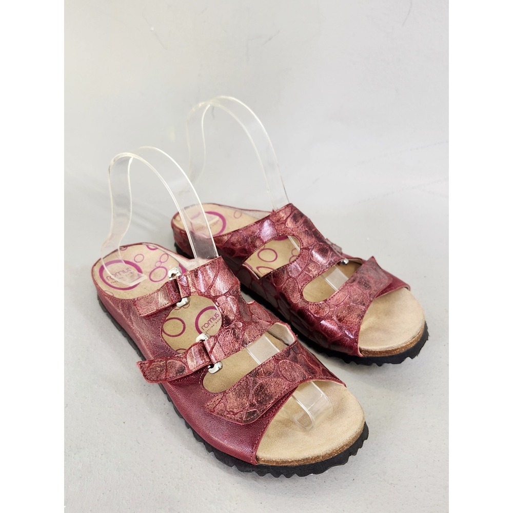 Romus Slide Sandals Women EU 37 Burgundy Croc Embossed Leather Spain Comfort
